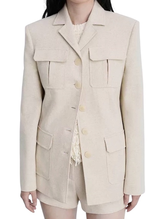 Mango Jackets & Blazers - Mango Women's Cream Button-Front Structured Blazer Jacket Sz/L NWT.